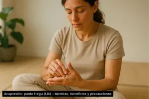 Una imagen de una mujer aplicando técnicas de acupresión.