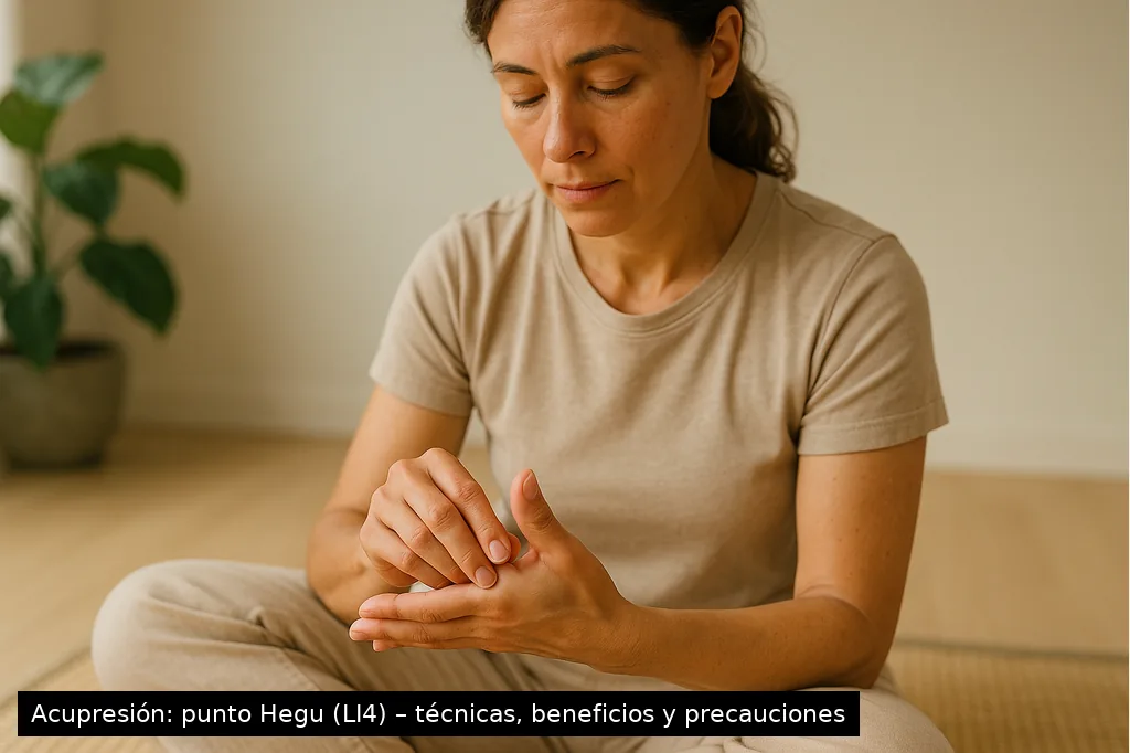 Una imagen de una mujer aplicando técnicas de acupresión.