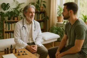 Paciente consultando con médico holístico